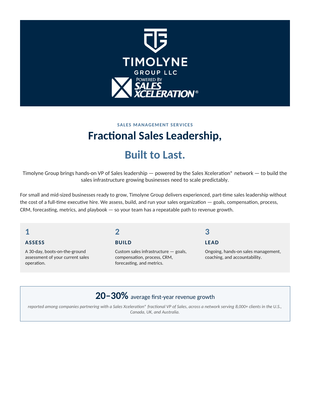 Fractional Sales Leadership, Built to Last. brochure cover